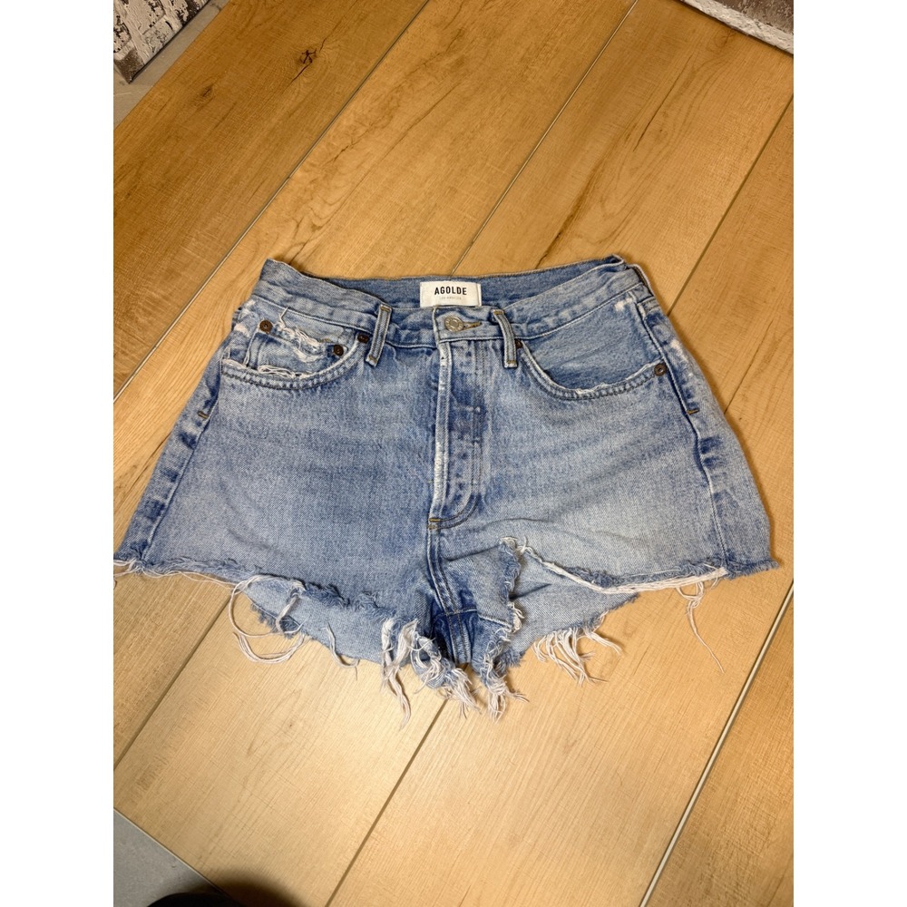 AGOLDE Parker Cut Off Shorts Womens 25 Light Wash Distressed High Rise Denim